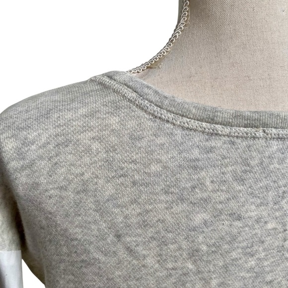 LOFT Gray Knit Mixed Media Top Small White Poplin Sleeve Pullover Blouse - Picture 9 of 11